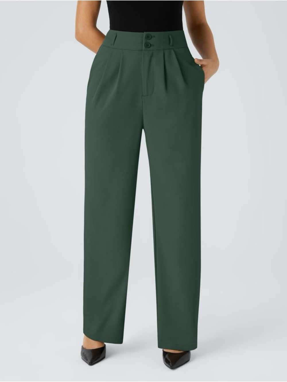 Halara NWT Work Pants Size XS High Waisted Emerald Green Straight Leg Business